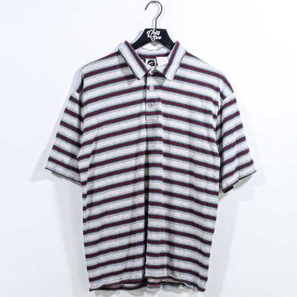 Bugle Boy Striped Textured Polo Shirt Large VTG 90s Surf Skate Streetwear - Picture 1 of 7